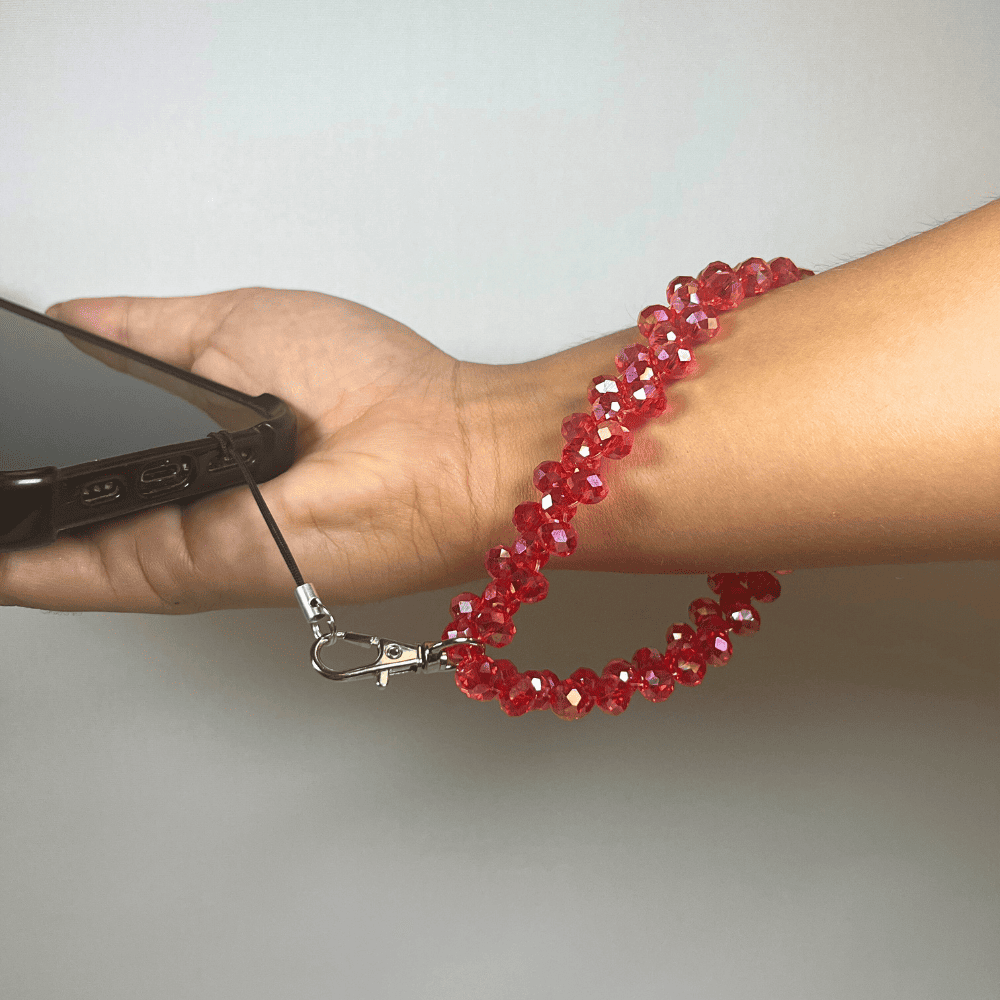 Dragonne De Téléphone Rouge Brillant LD PERLES & CONFECTIONPERLES